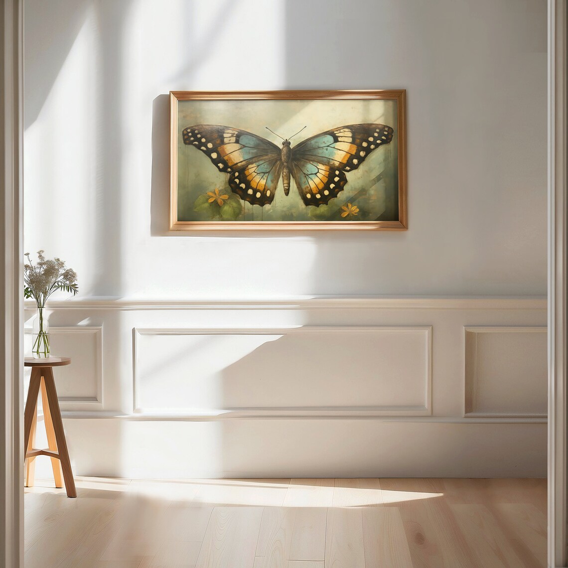 Butterfly Frame TV Wall Art Print, Vintage Cottage Core Spring - Image 2