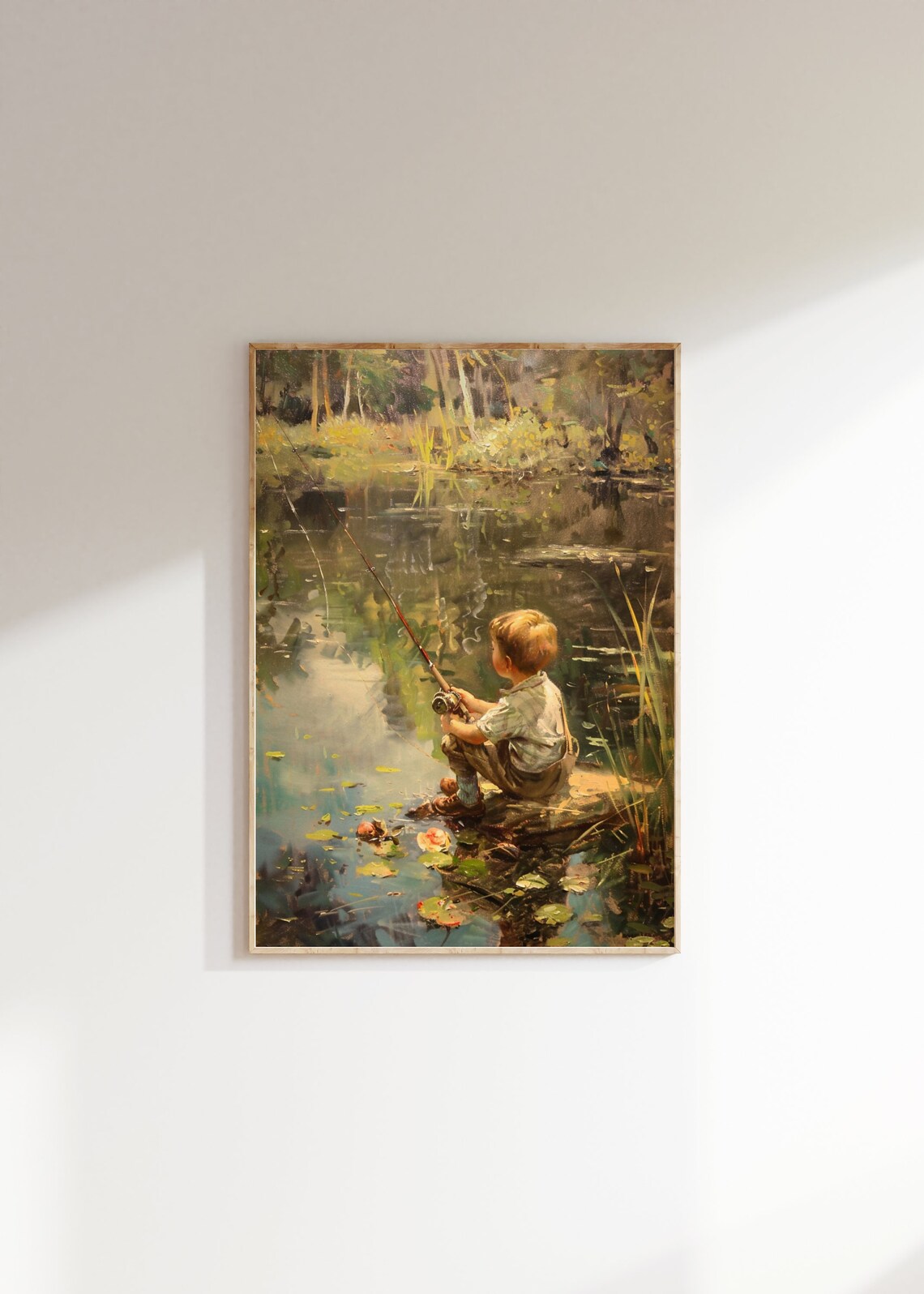 Vintage Boy Fishing in a Pond, Boys Room Art Print - Image 2