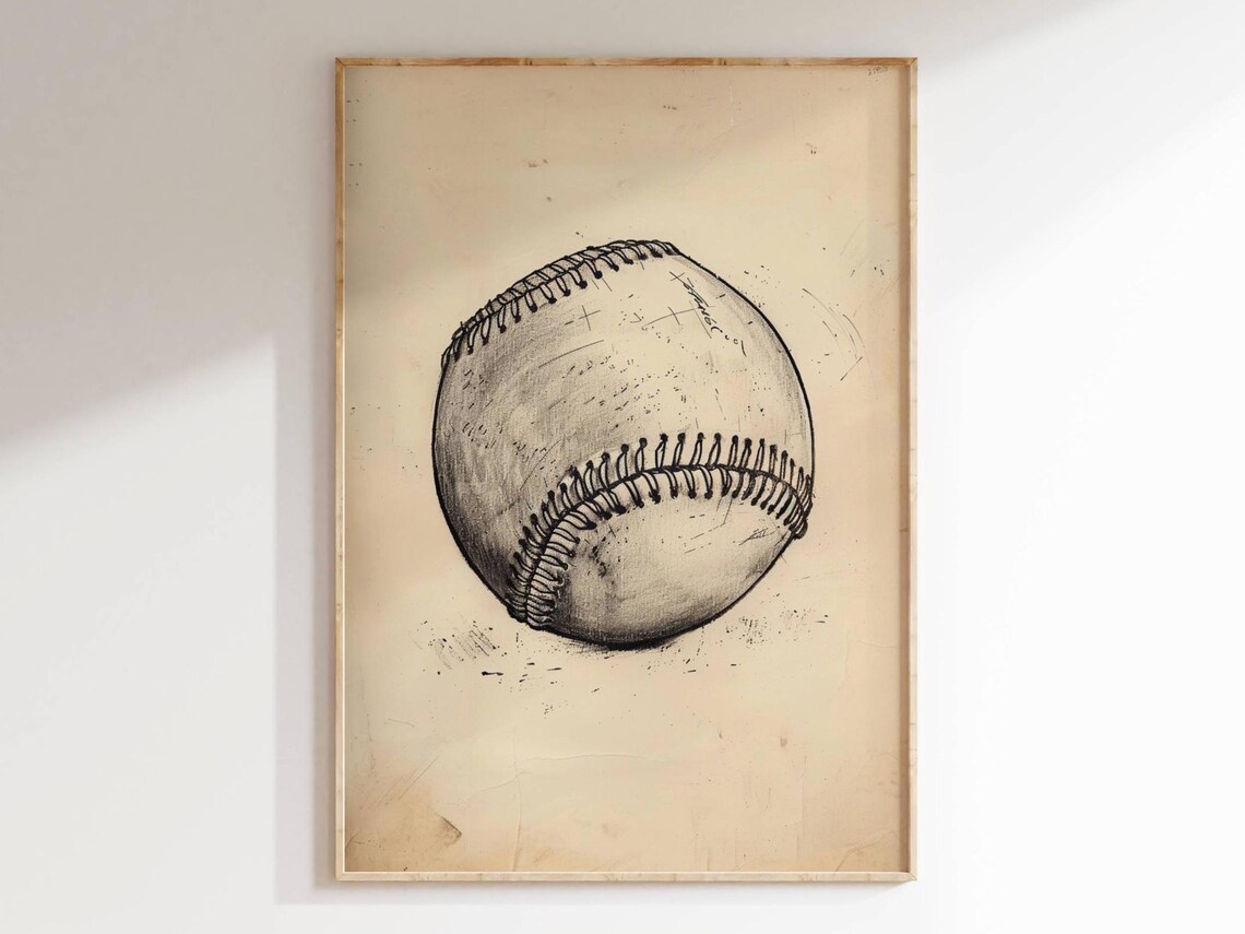 Vintage Baseball Sketch Art Print, Boys Room Decor