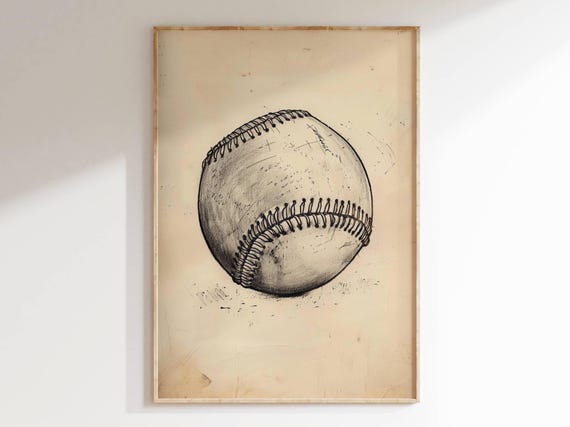 Vintage Baseball Sketch Art Print, Boys Room Decor