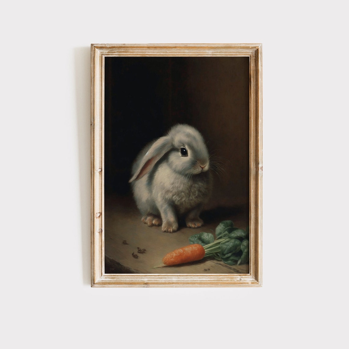 Cute Lop Eared Bunny Rabbit With Fresh Carrot Dark Background Poster