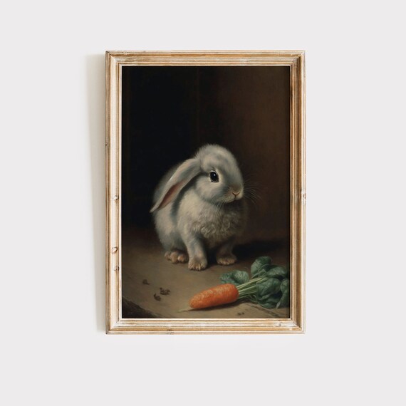 Cute Lop Eared Bunny Rabbit With Fresh Carrot Dark Background Poster