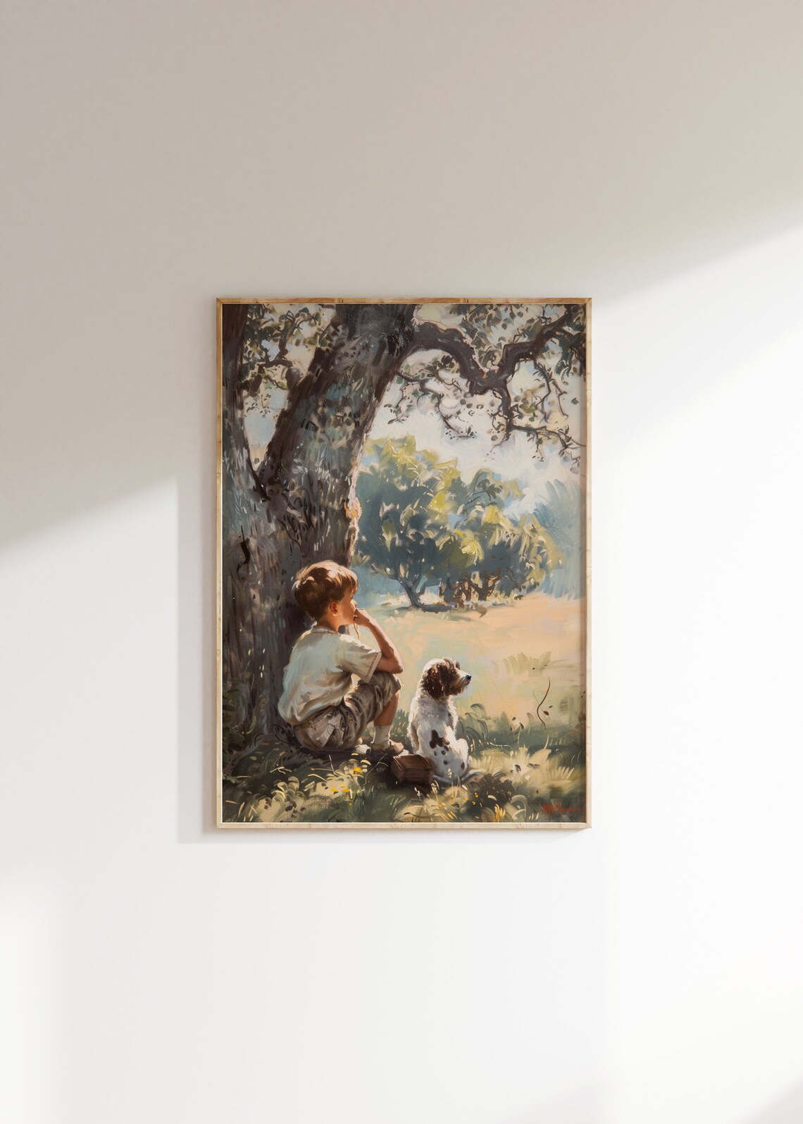 Vintage Boy and Dog Under a Tree Art Print - Image 2