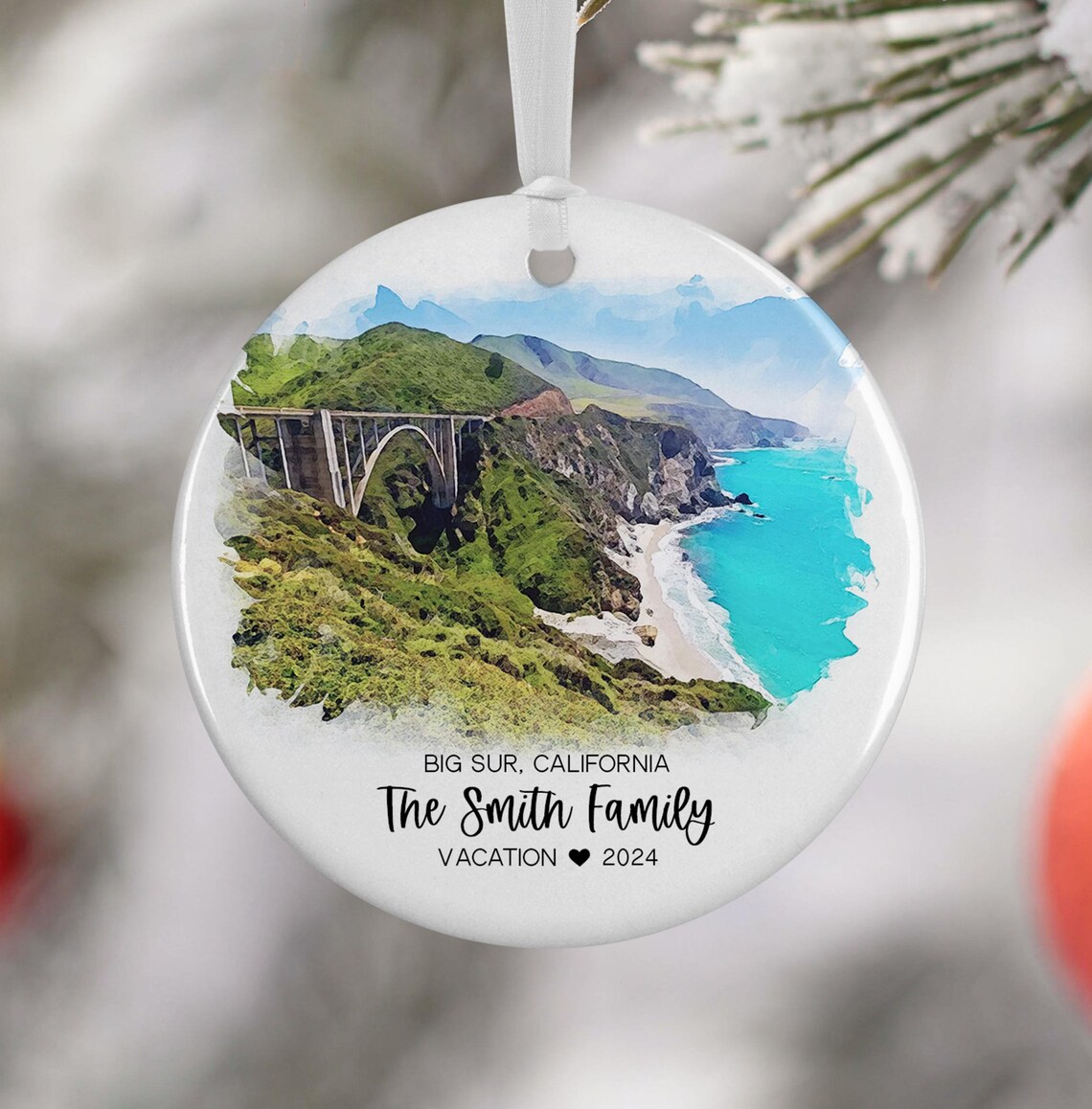 Big Sur Ornament Watercolor Travel Poster