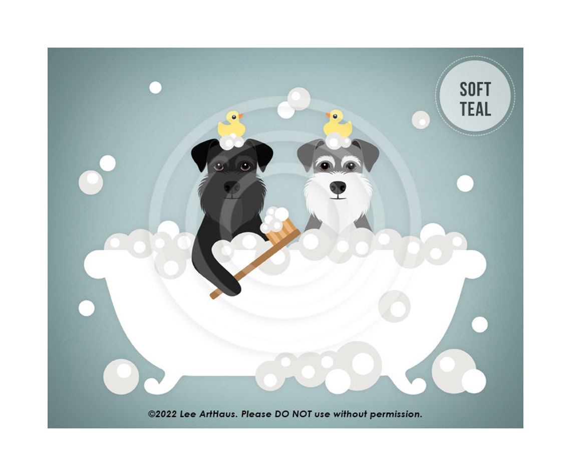 Two Schnauzer Dogs Bubble Bath Clawfoot Tub Rubber Duck Wall Art - Image 4