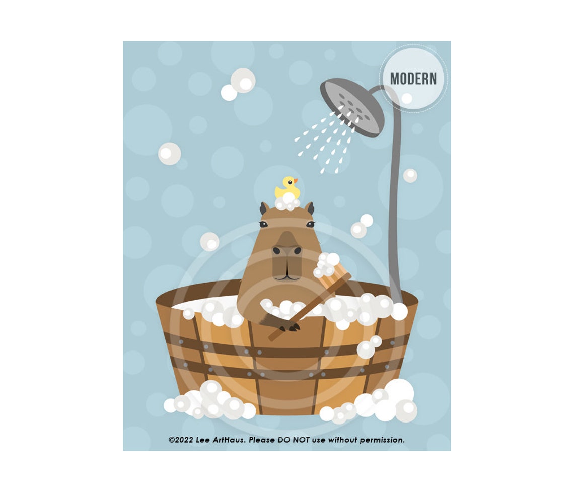 Capybara Taking Bubble Bath In Wooden Tub With Rubber Duck Poster - Image 2