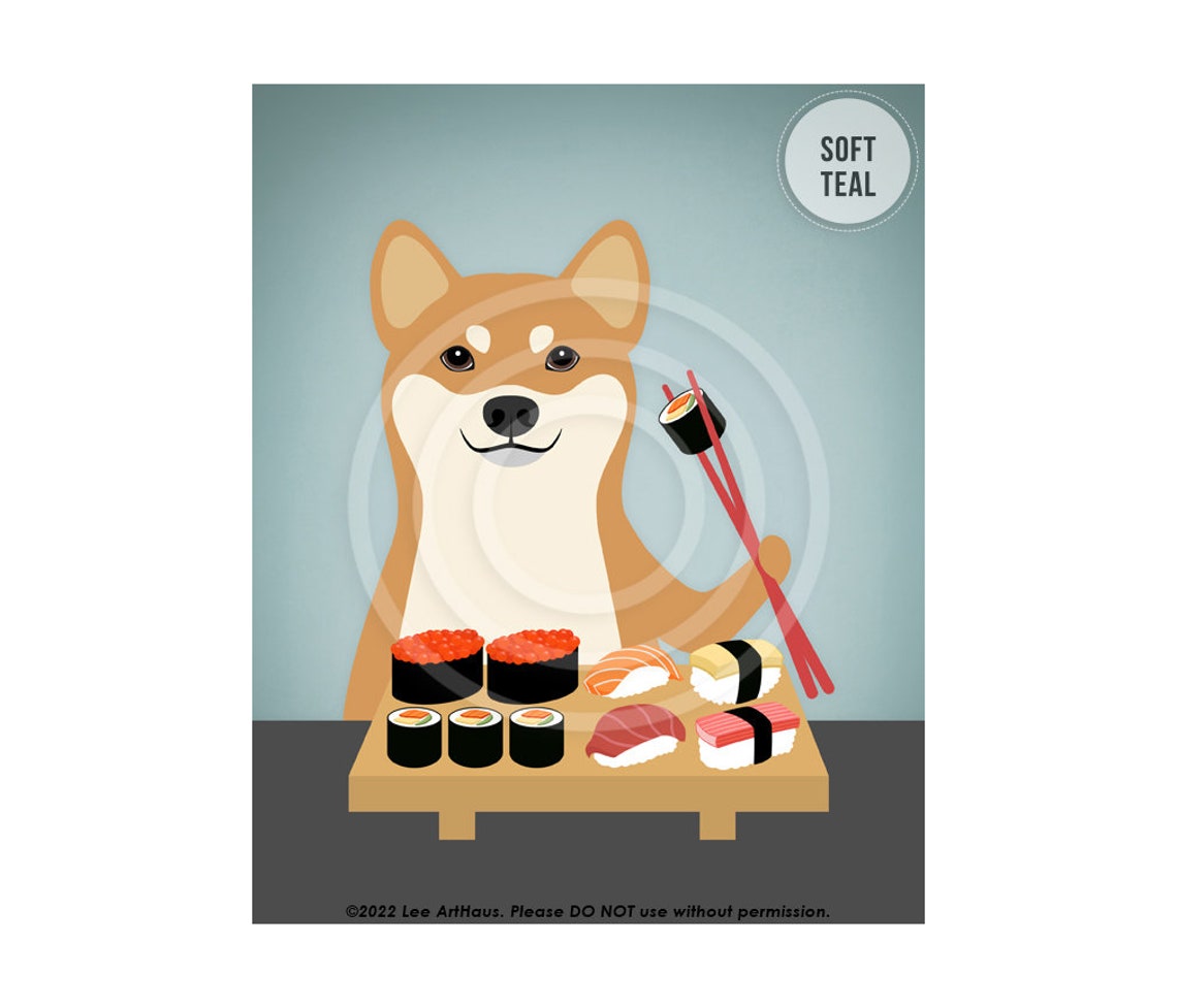 650dp Sushi Print Red Shiba Inu Eating Sushi Wall Art Sushi Decor Shiba Inu Art Sushi Decor Japanese Food Art Whimsical Dog Art - Image 4