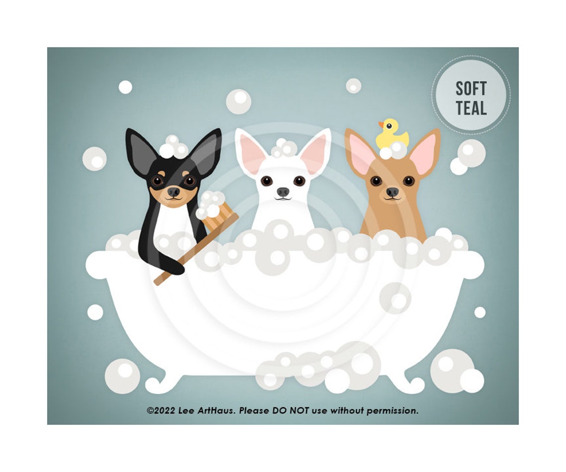 Three Cute Chihuahuas Bubble Bath Tub Party Fun Bathroom Decor Poster - Image 4