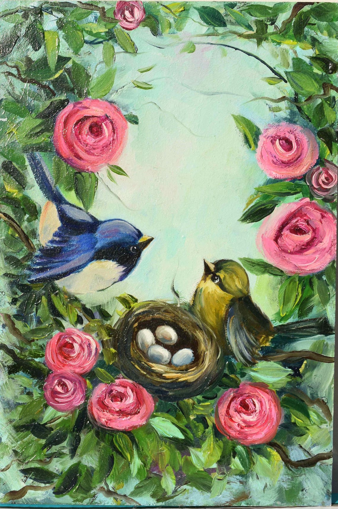 Bird Oil Painting Birds Art Birds In The Nest Art Oil Art Bird Artwork Bird Wall Art Birds Painting Birds Flowers Art Art Bird Painting Bird