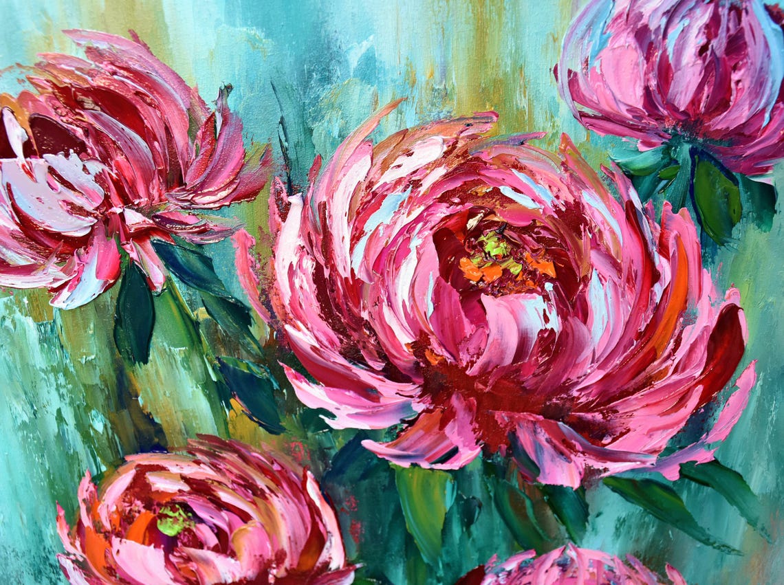Peony Painting Flowers Painting Peony Wall Art Impasto Oil Painting Meadow Landscape Peony Oil Painting Peony Art Pink Flower Flower Abstrac - Image 5