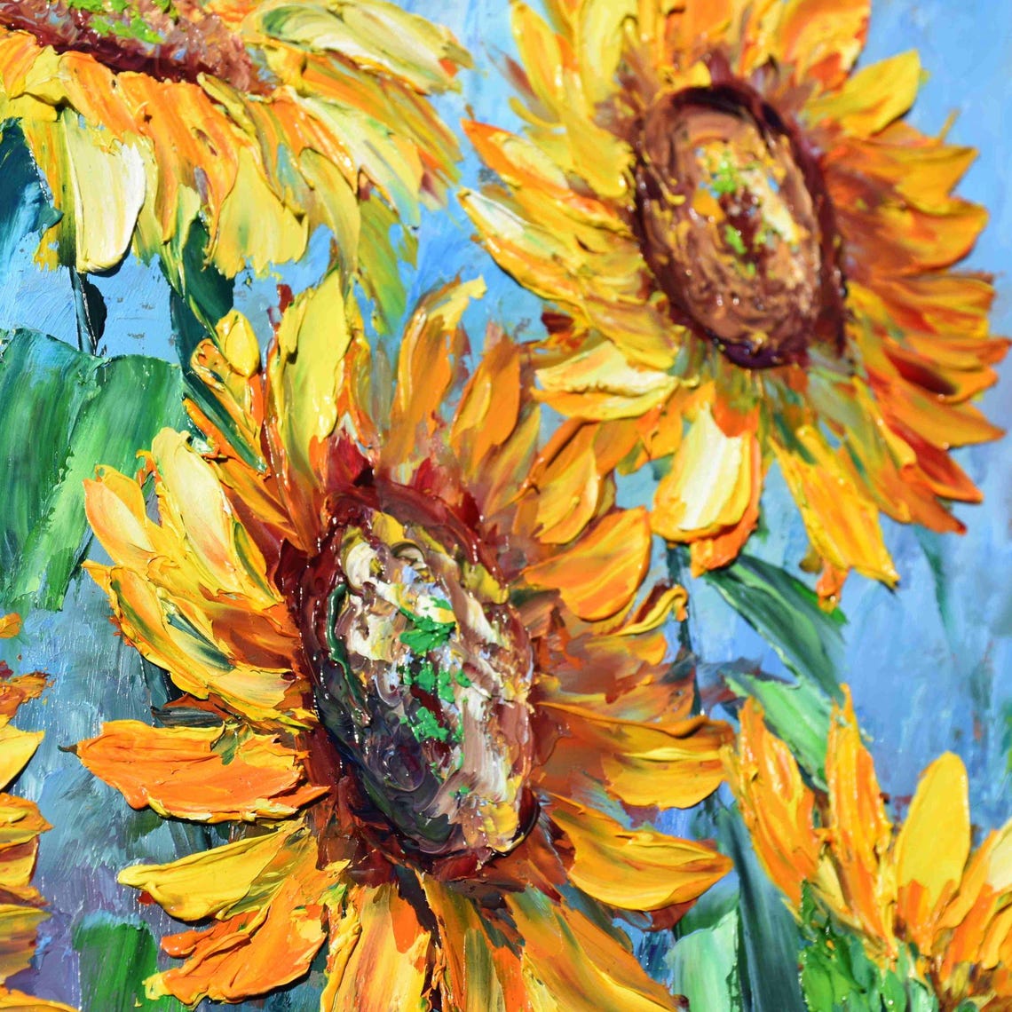 Sunflowers Painting Sunflowers Art Impasto Oil Painting Sunflower Wall Art Floral Artwork Sunflowers Oil Summer Landscape Art Landscape - Image 4
