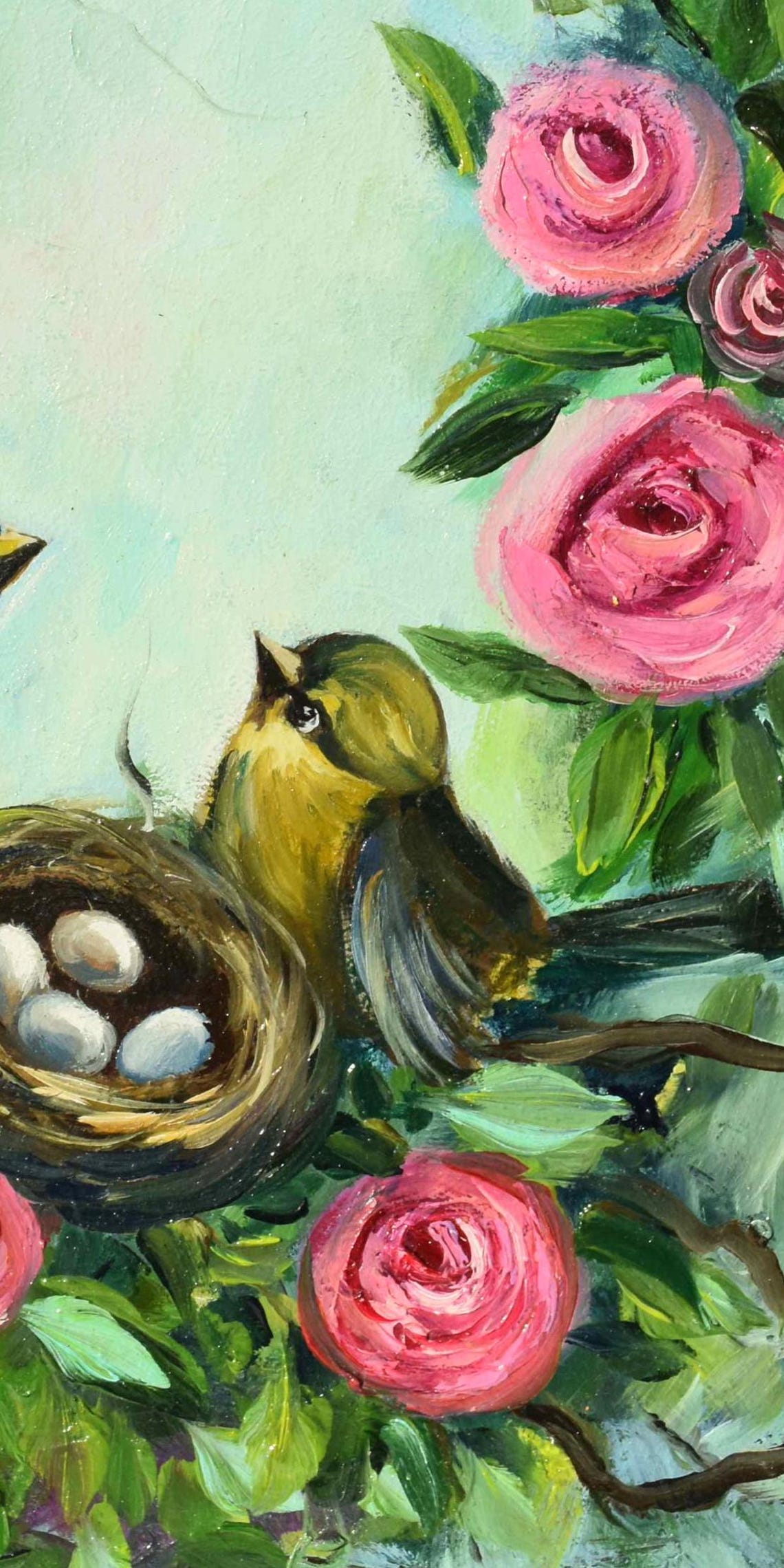 Bird Oil Painting Birds Art Birds In The Nest Art Oil Art Bird Artwork Bird Wall Art Birds Painting Birds Flowers Art Art Bird Painting Bird - Image 2