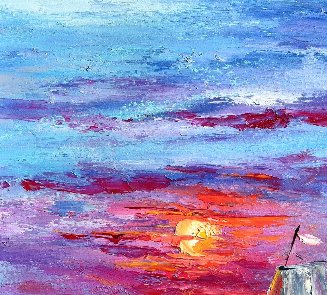 Landscape Painting Oil Art Mediterranean Art Home Decor Modern Sunset Painting Original Art Summer Oil Painting Painting Sea Coastal Art - Image 5