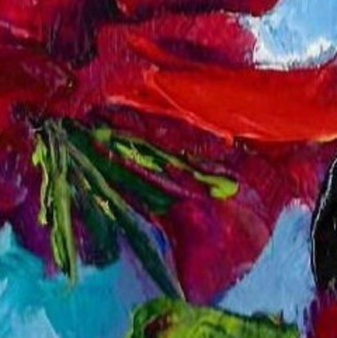 Red Roses White Vase Cherries Blue Purple Impasto Still Life Wall Art - Image 3