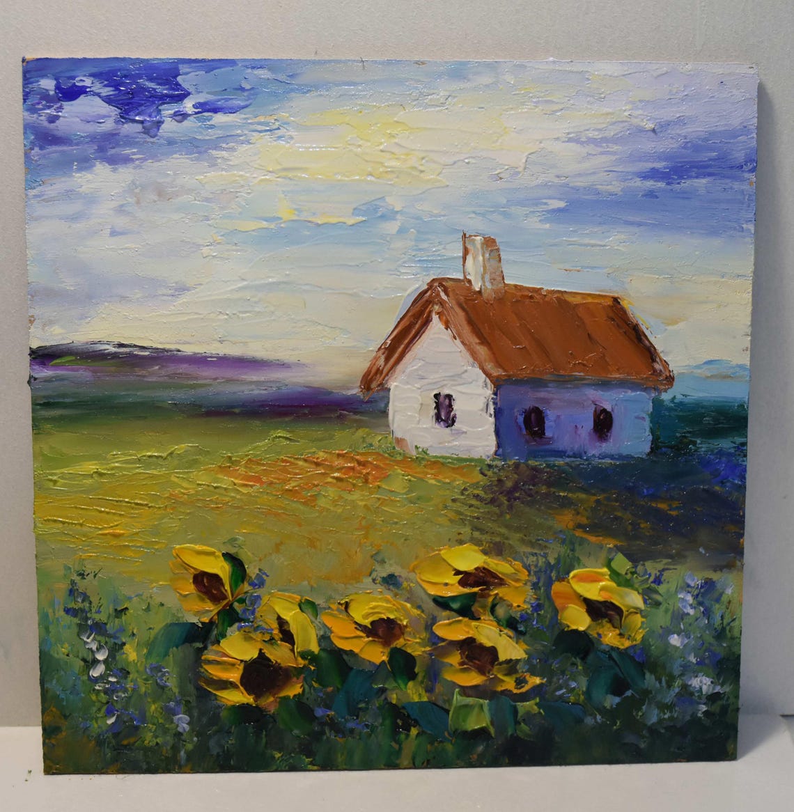 Summer Landscape Art Impasto Painting Sunflowers Art 3d Oil Painting Textured Painting Landscape Wall Art Summer Flower Art Sunflowers Paint
