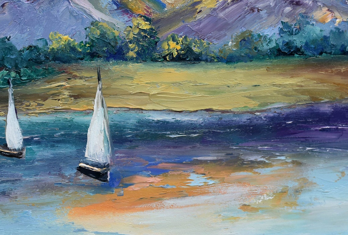 Sailboat Painting Boat Artwork Seascape Oil Painting Art Tropical Sailboat Oil Art Painting Sea Painting Beach Painting Seascape Painting - Image 2