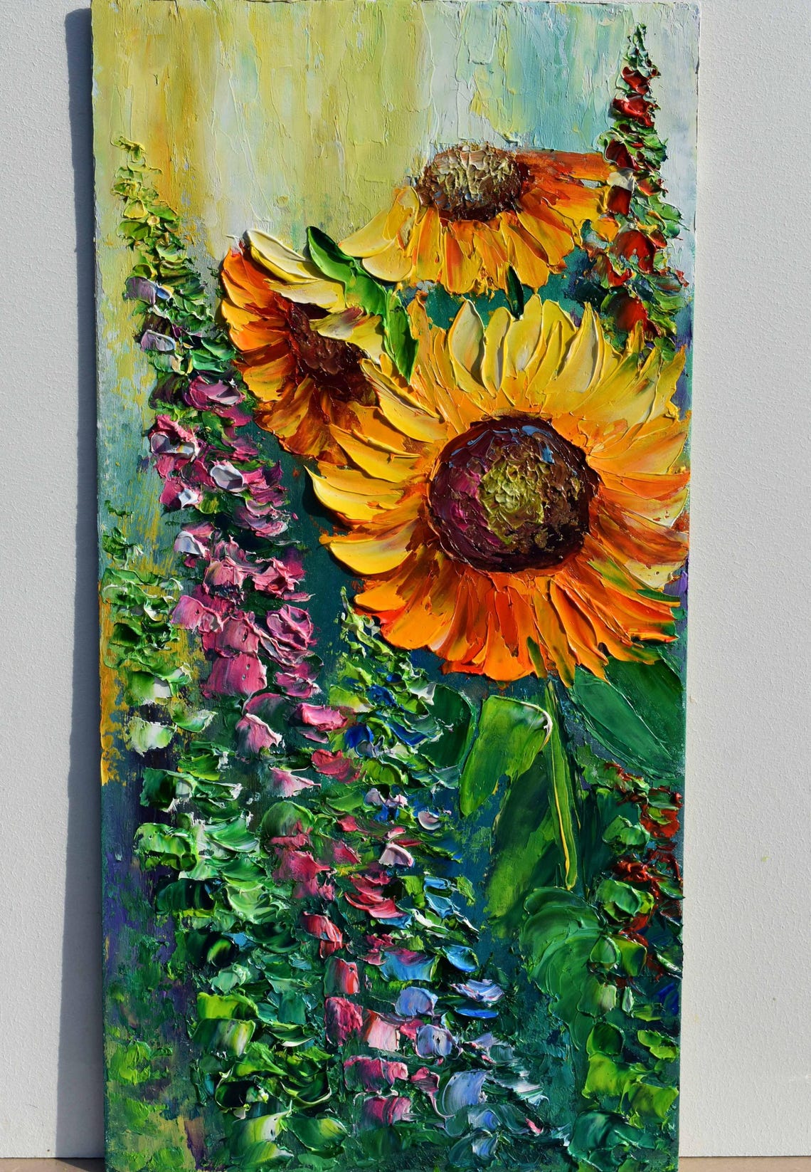 Sunflower Painting Landscape Painting Sunflower Art Purple Wildflowers Art Meadow Flowers Art Yellow Flower Art Palette Knife Art Flower Oil