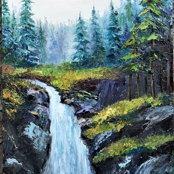 Summer Landscape Art Mountain Painting Large Wall Art Waterfall Art Forest Landscape Art Impasto Oil Painting Hand Painted Artwork In Art