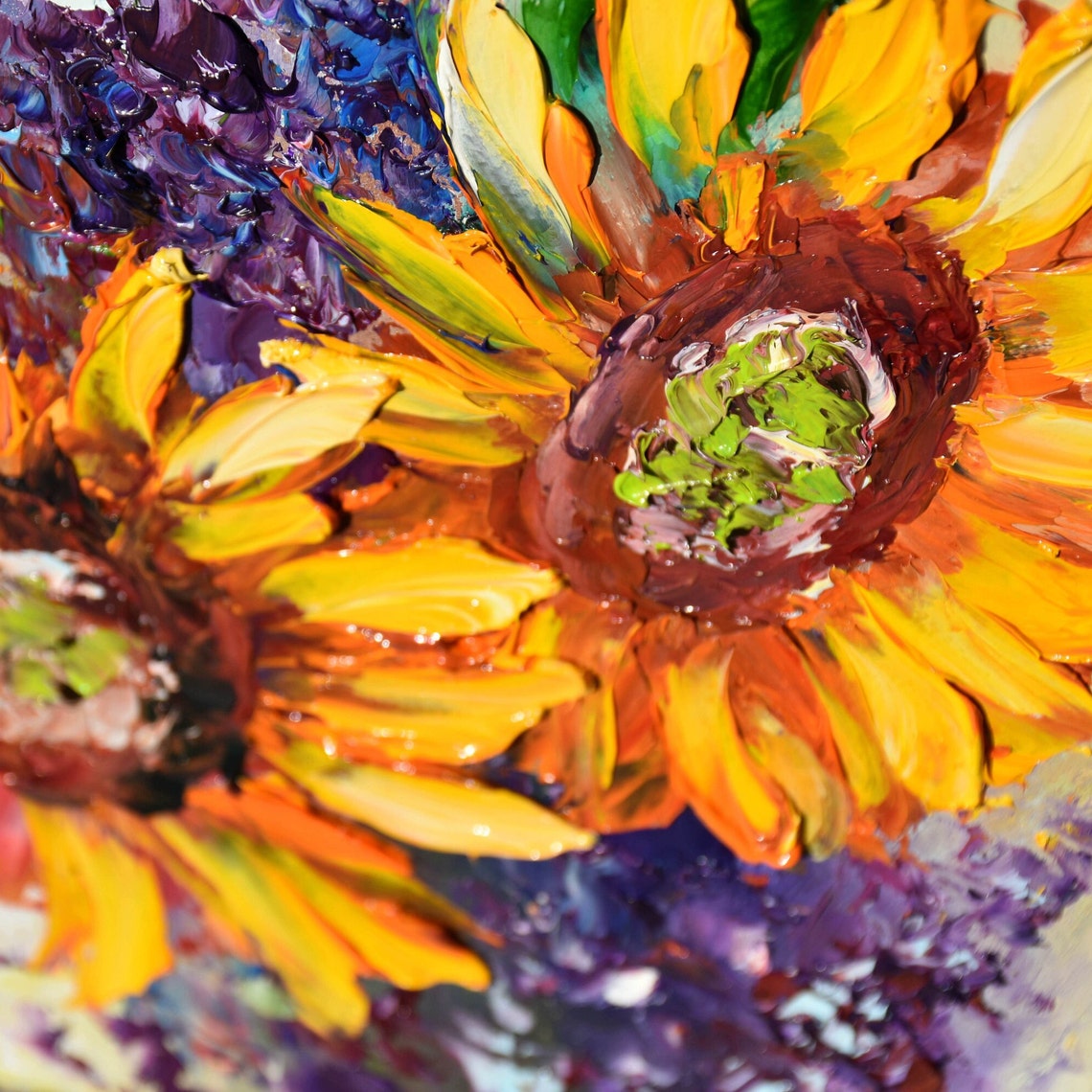 Sunflowers Painting Flowers Painting Sunflower Art Summer Landscape Art Yellow Flower Art Floral Oil Painting Palette Knife Art Floral Art - Image 5