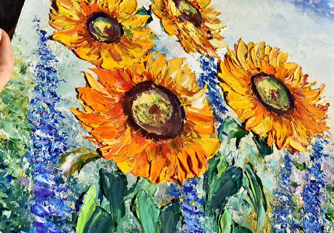 Sunflower Painting Flower Painting Original Painting Sunflower Wall Art Impasto Oil Painting Sunflower Artwork Sunflowers Painting Flower - Image 3