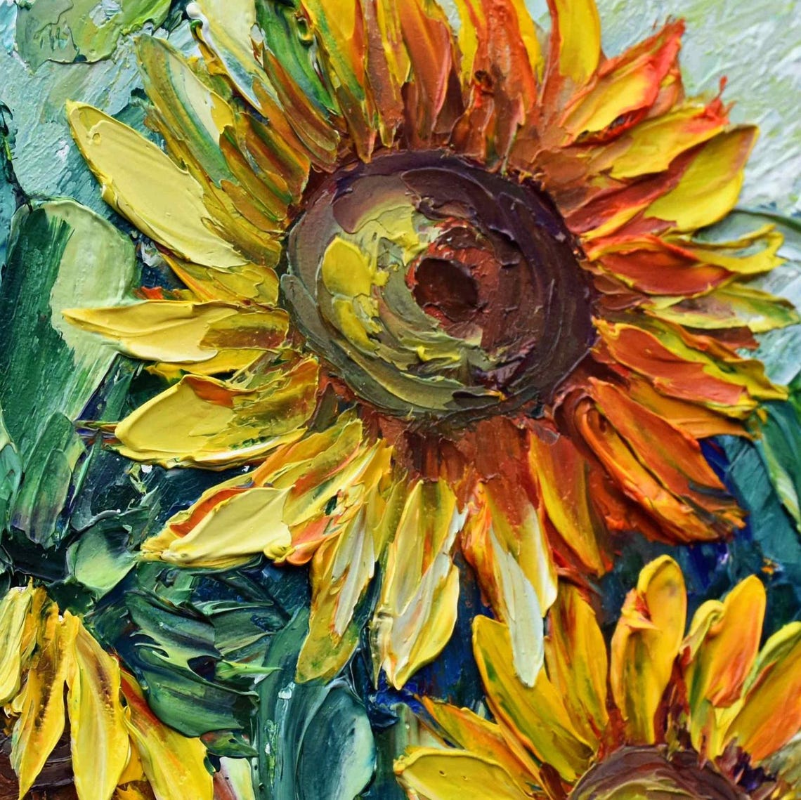 Sunflowers Painting Landscape Painting Floral Artwork Yellow Sunny Flowers Sunflower Art Palette Knife Art Sunflower Artwork Meadow Flowers - Image 5