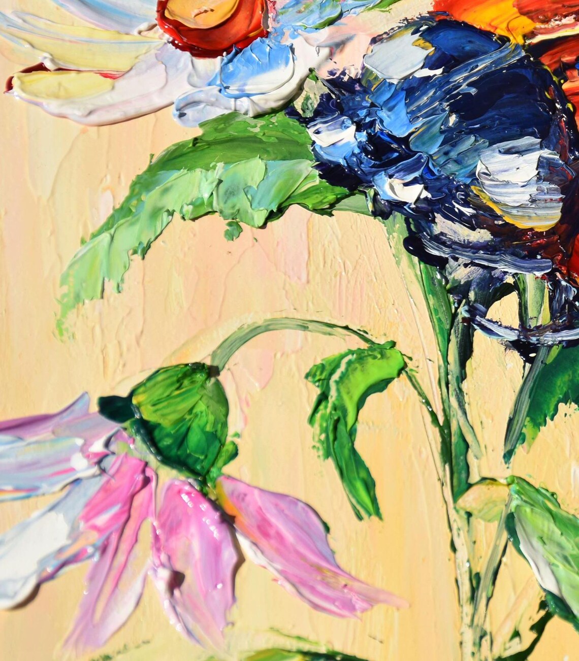Ladybugs Painting Small Wall Art 8 X 8 Ladybug Art Couple In Love Art Pink Flowers Art Summer Meadow Art Landscape Painting Meadow Flowers - Image 2