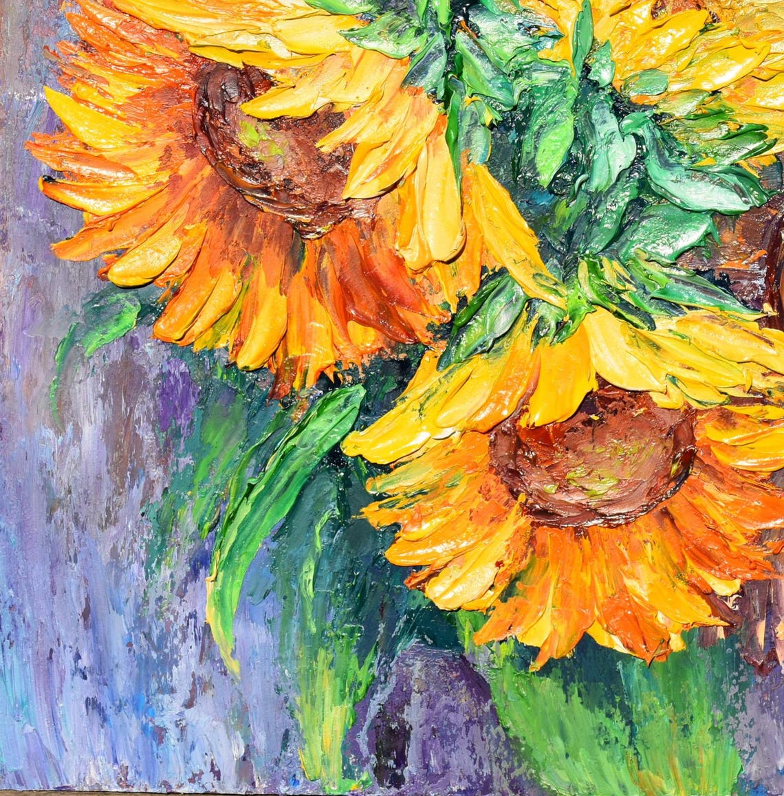 Sunflower Art Flowers Painting Straw Hat Art Sunflowers Painting Wildflowers Oil Art Flower Oil Painting Impasto Painting Meadow Wall Art - Image 3