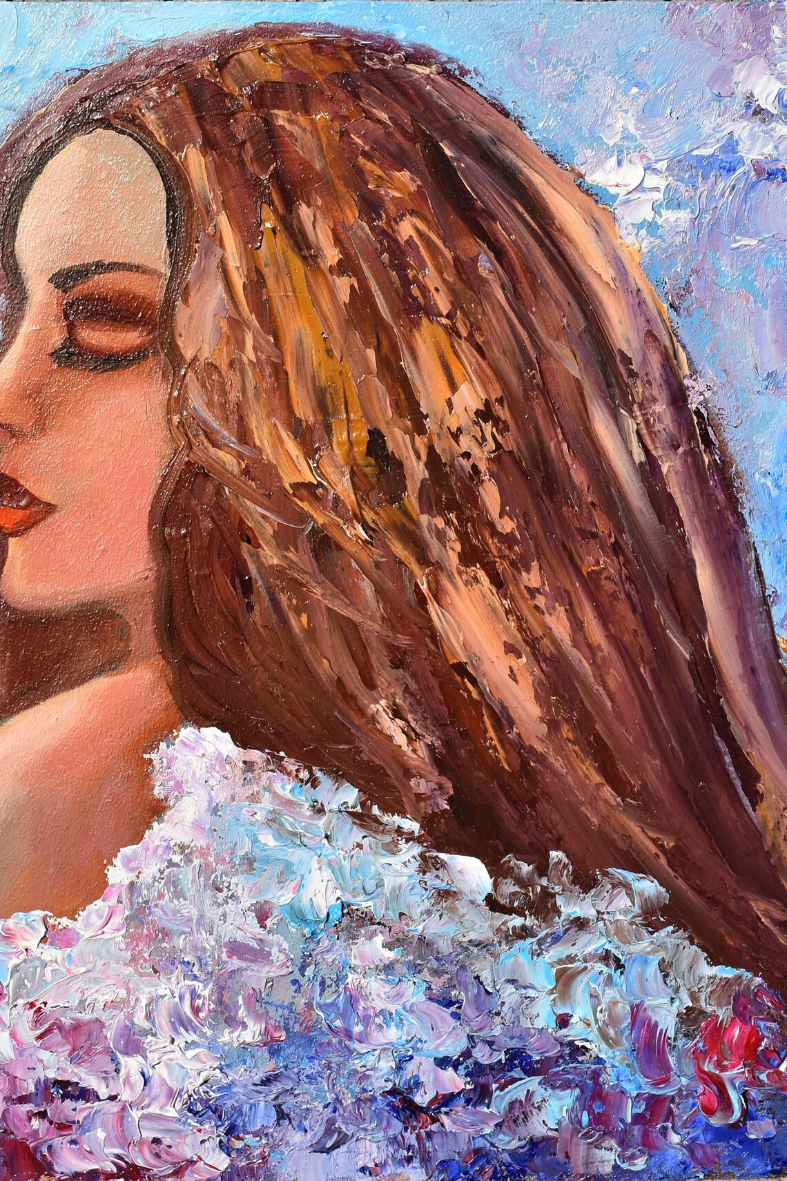 Blue Floral Woman Portrait Dreamy Lavender Girl Profile Art Poster - Image 5