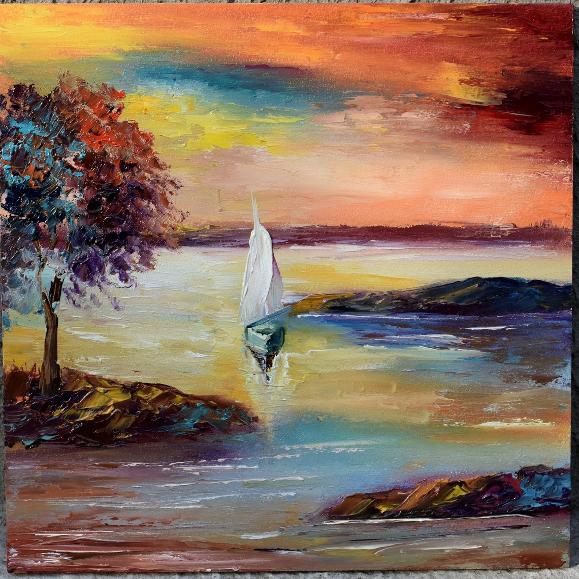 Painting Sea Summer Landscape Art Blue Lake Painting Beach Art Mediterranean Art Landscape Original Tropical Landscape Seascape Painting