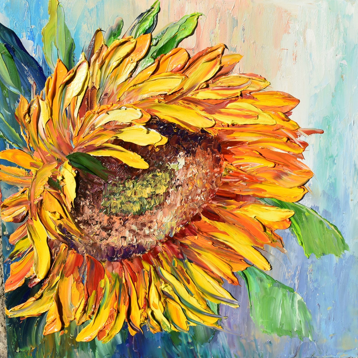 Sunflower Painting Floral Painting Sunflower Summer Art Sunflower Wall Art Impasto Painting Floral Oil Painting Textured Flower Oil Art