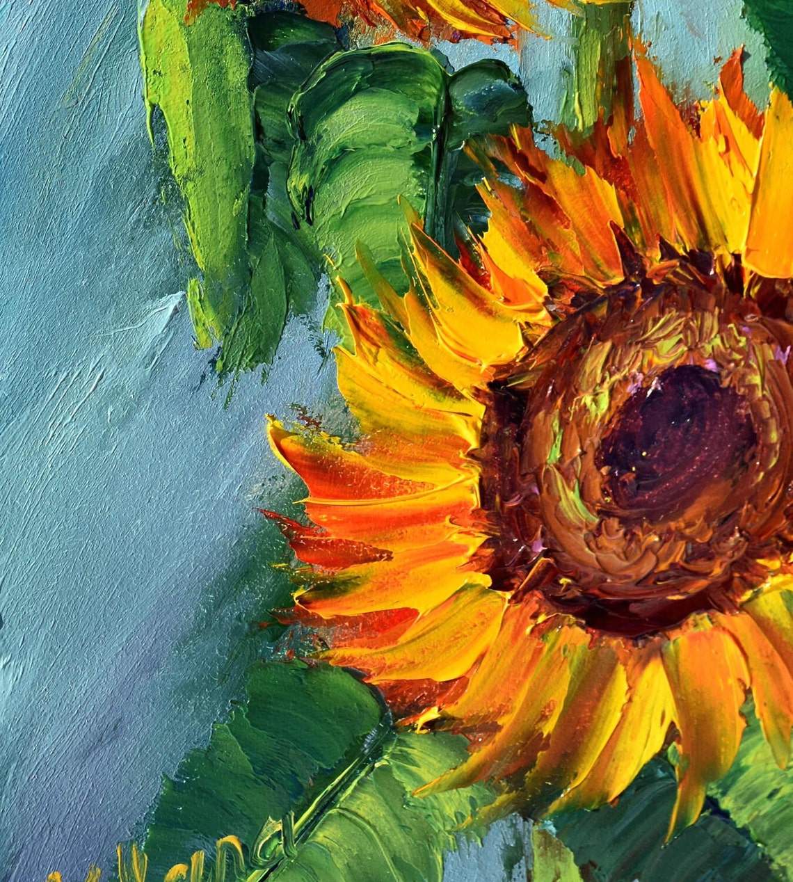 Sunflowers Painting Flowers Art Orange Flower Colorful Artwork Impasto Oil Painting Textured Wall Art Art Home Decor Oil Art Gift Painting - Image 2