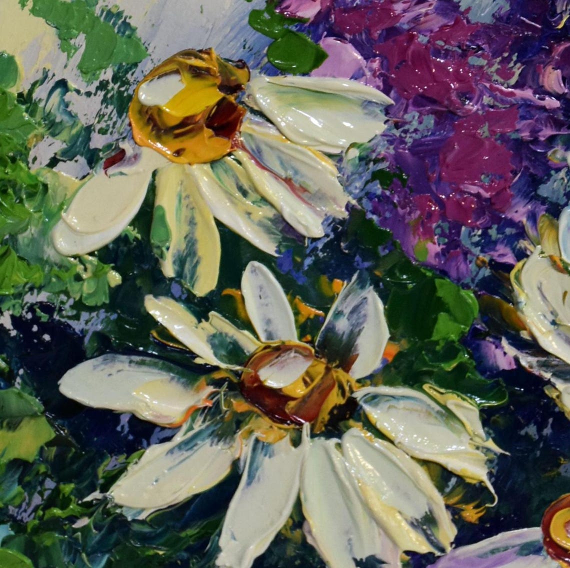 White Flower Art Daisy Wall Art Flowers Painting White Daisies Art Chamomile Oil Painting Flowers Impasto Knife Oil Painting Textured Flower - Image 5