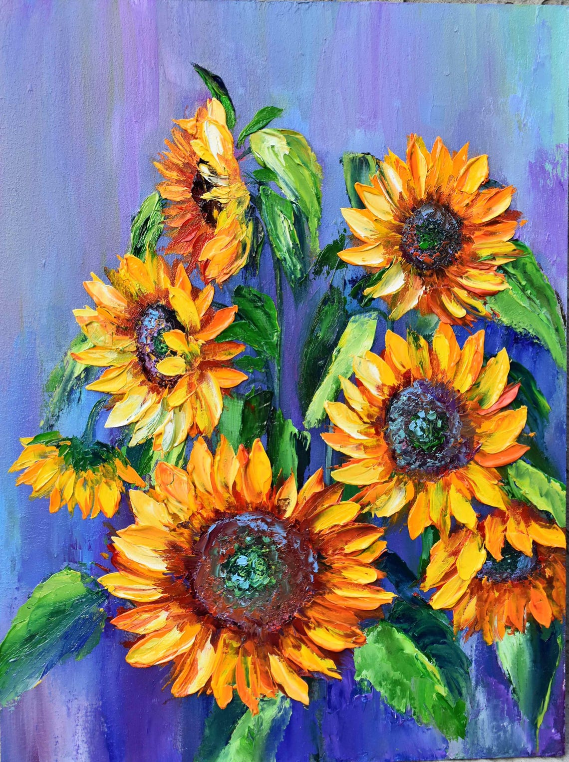 Sunflowers Painting Impasto Painting Sunflower Art Floral Artwork Yellow Flower Art Oil Art Original Floral Art Boho Sunflower Art Colorful