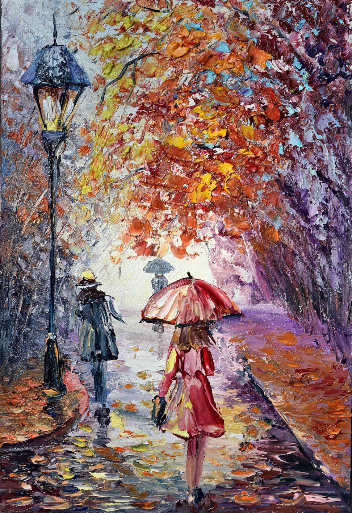 Red Umbrella Art Street Painting Girl Painting Woman With Umbrella Cityscape Art Girl On Street Art Cityscape Painting Small Painting Orig