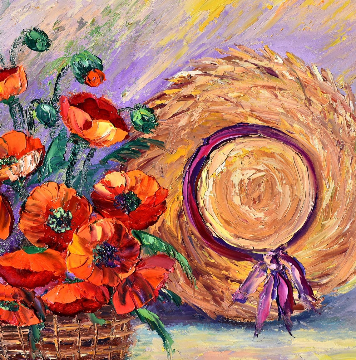 Red Poppy Painting Poppies Painting Poppy Wall Art Flower Artwork Basket Of Poppies Art Poppy Flowers Impasto Painting Red Floral Art Flower - Image 4