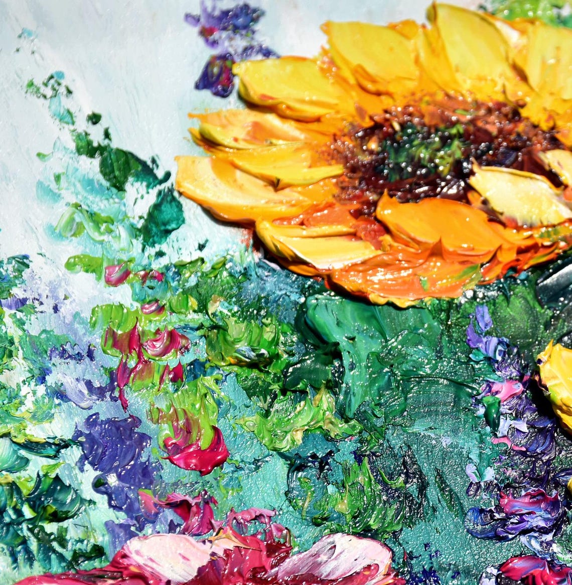 Sunflowers Painting Oil Art Sunflower Wall Art Wild Flower Painting Sunflowers Flowers Yellow Artwork Original Artwork Handmade Art Painting - Image 2
