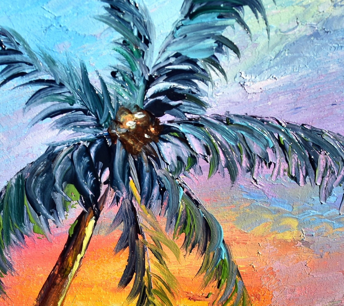 Painting Sea Summer Oil Painting Blue Ocean Painting Landscape Sea Colorful Sunset Coastal Art Sunset Landscape Palette Knife Paintings - Image 3