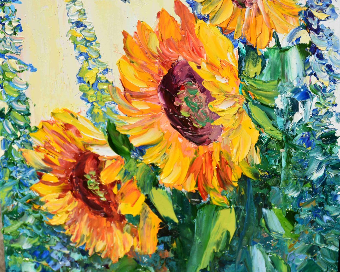 Oil Art Original Art Sunflower Art In Art Painting Floral Artwork Miniature Painting Impasto Painting Colorful Painting Small Oil Painting - Image 2