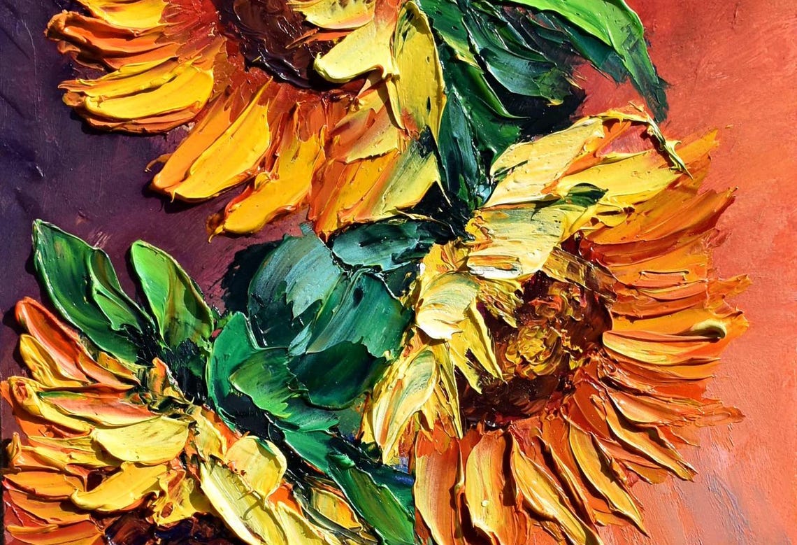 Impasto Painting Sunflowers Painting Floral Artwork Oil Art Colorful Painting Small Oil Painting Yellow Flower Art Textured Wall Art - Image 3