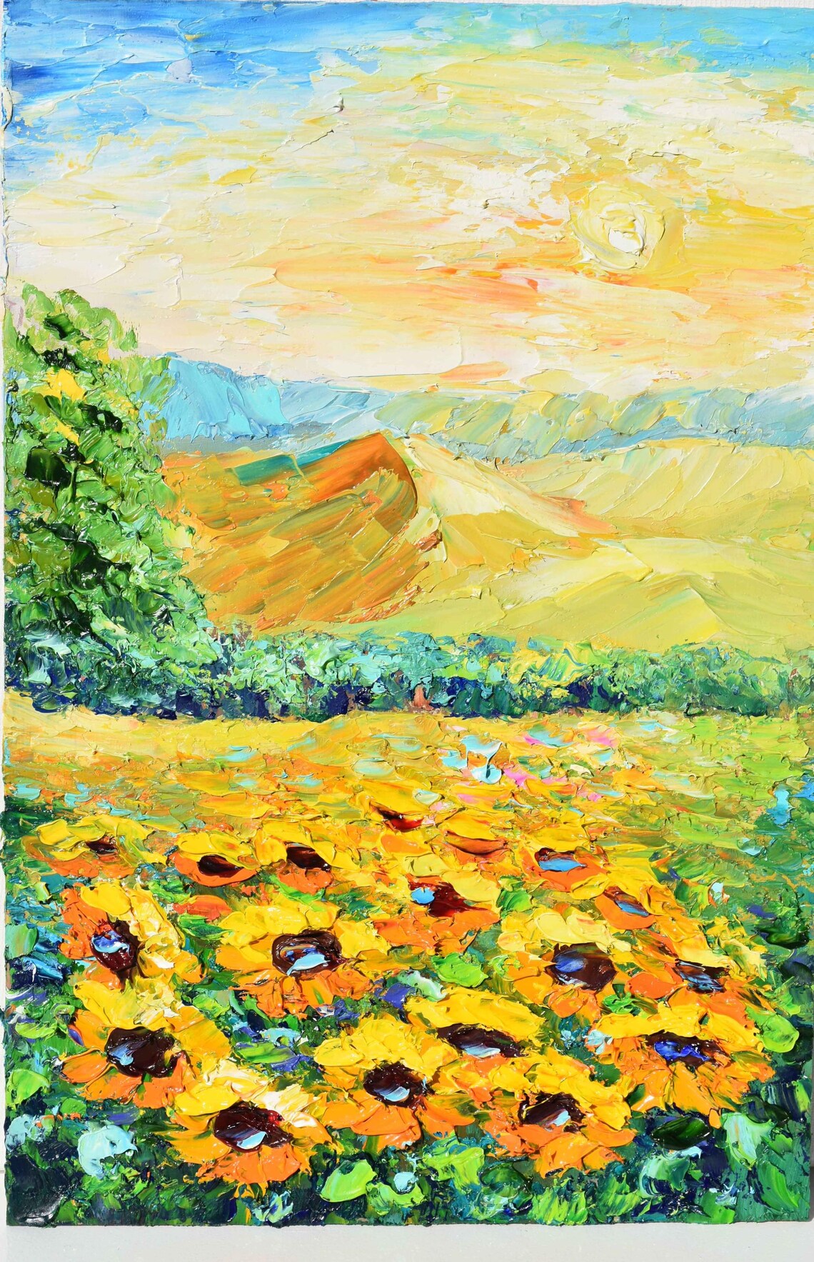 Sunflower Field At Sunset Golden Evening Landscape Art Poster
