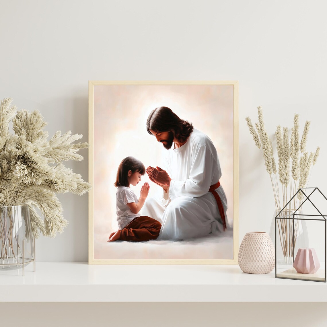 Jesus Praying with a Young Girl Gentle Christian Faith Poster - Image 4