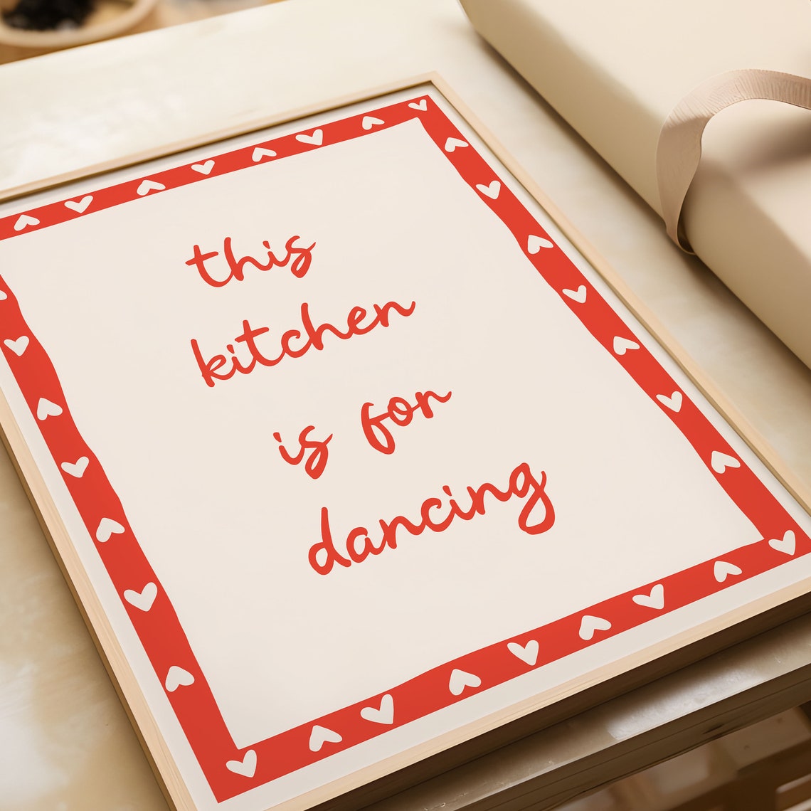 This Kitchen Is for Dancing Funny Red Heart Frame Quote Poster - Image 2