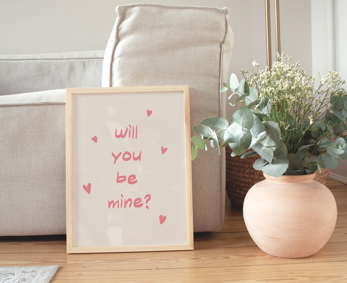 Will You Be Mine Sweet Pink Hearts Romantic Love Note Wall Poster - Image 2