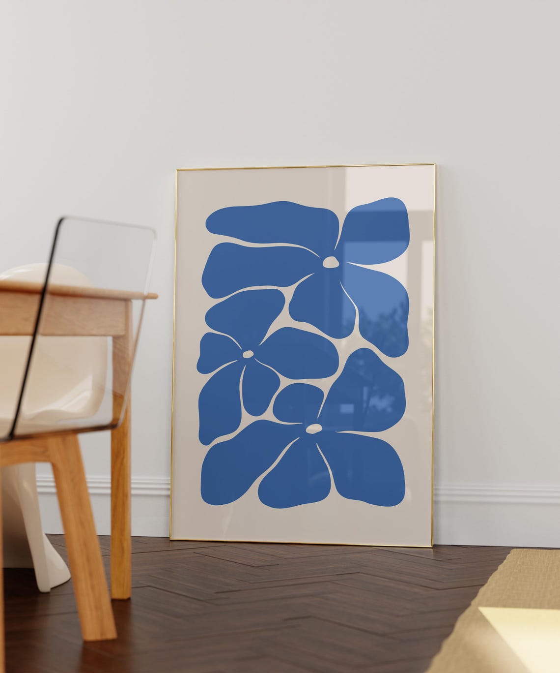 Cobalt Blue Bold Floral Cutout Modern Abstract Flower Shapes Poster - Image 4