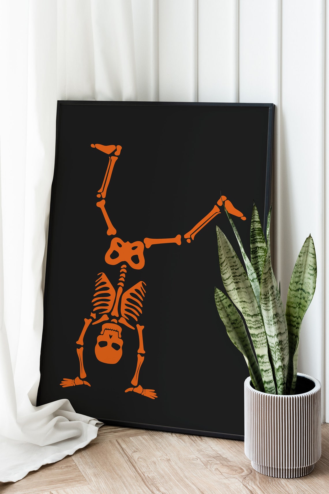 Orange Skeleton Handstand Funny Black Halloween Spooky Poster - Image 2