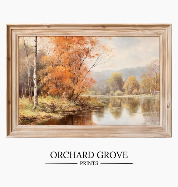 Vintage Autumn Landscape Painting Forest Wall Art Autumn Fall Home Decor Autumn Decor Rustic Autumn Painting Fall Decor Moody Wall Art 133