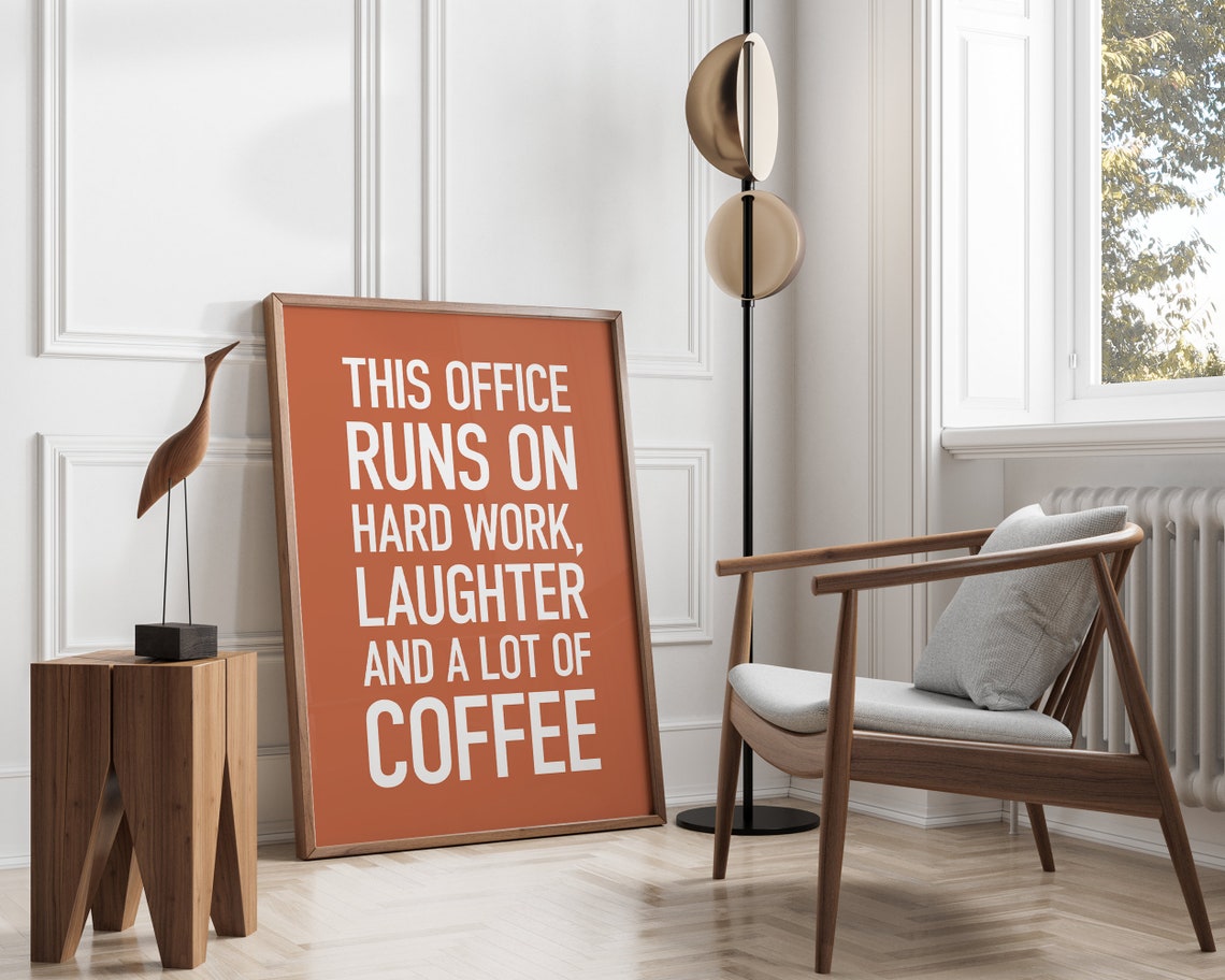 Office Hard Work Coffee Quote Terracotta Workplace Wall Poster - Image 3