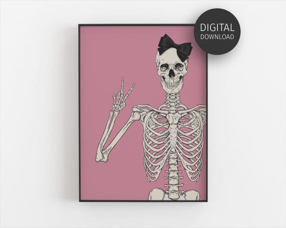 Halloween Coquette Skeleton Peace Sign Poster