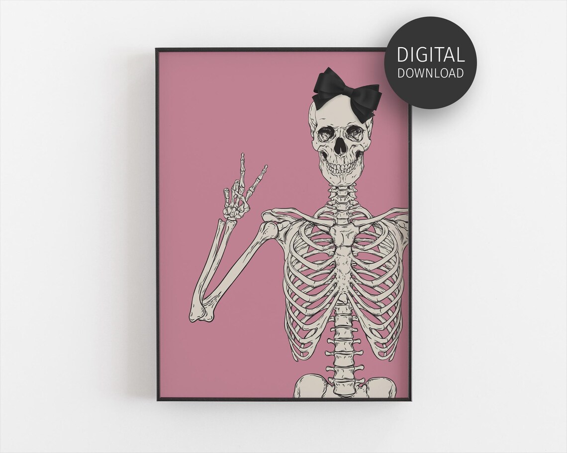 Halloween Coquette Skeleton Peace Sign Poster