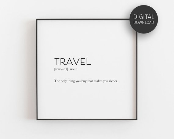 Travel Definition Definition Print Print Minimalist Poster Gift For Traveller Typography Wall Art Dictionary